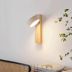Grove Beam - Lampa ścienna  z travertynu i drewna 10cm 23cm