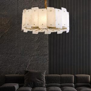 Belgravia - Lampa wisząca Alabaster, okrągła złoto-biała