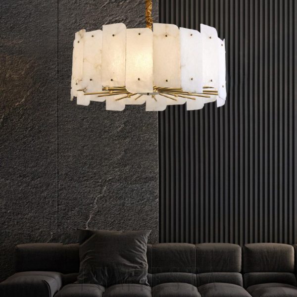 Belgravia - Lampa wisząca Alabaster, okrągła złoto-biała