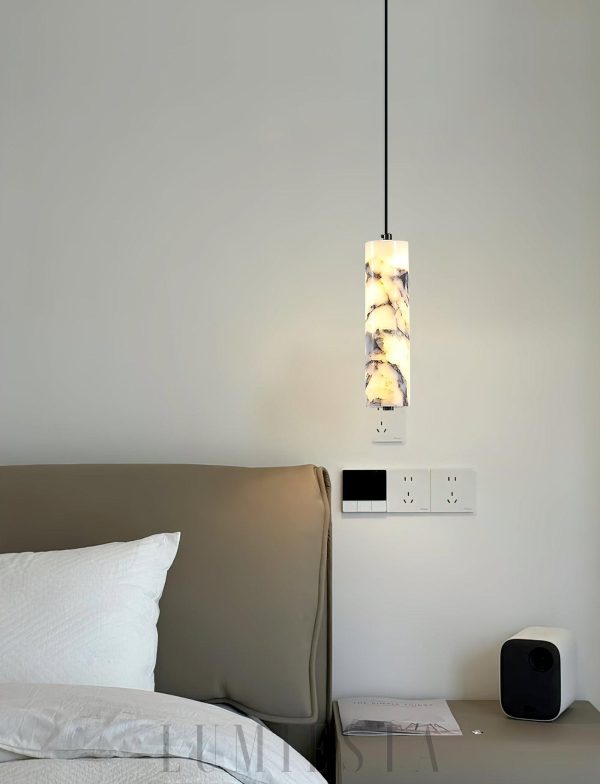 Astra - Marmurowa lampa sufitowa cylinder 6x28cm biało czarna