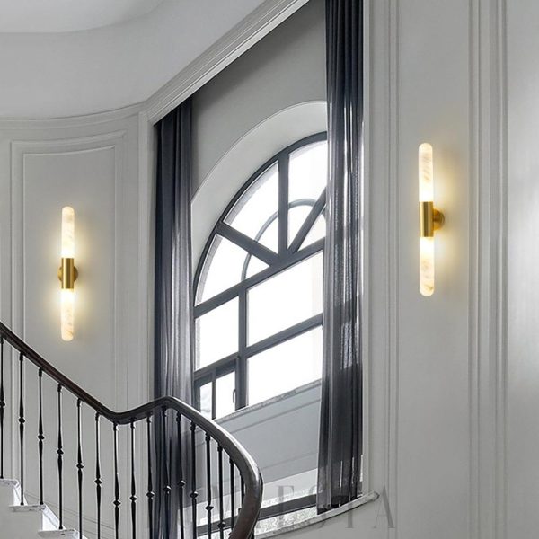 Sulawesi - Cylindryczna lampa ścienna z alabastru 65 cm