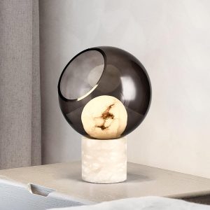 Draco - Lampa stołowa 25 cm, przydymione szkło, alabaster, biało-czarna