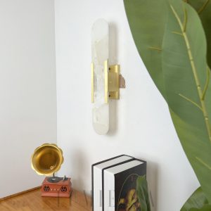 Ojos - Alabastrowa lampa ścienna, prostokątna, złota