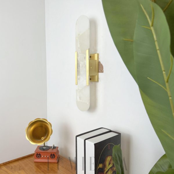 Ojos - Alabastrowa lampa ścienna, prostokątna, złota