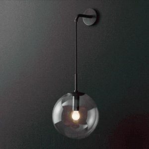 Elegancka wisząca lampa kula ze szkła i metalu