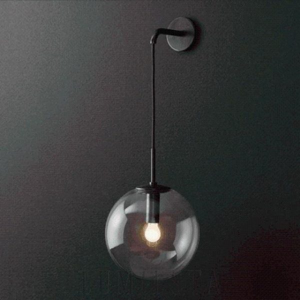 Elegancka wisząca lampa kula ze szkła i metalu