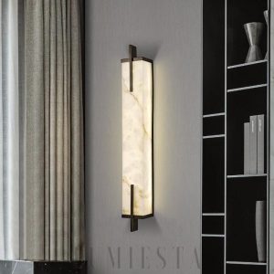 Calliope - lampa ścienna podłużna z alabastru, czarno-biały, kinkiet 60/80cm