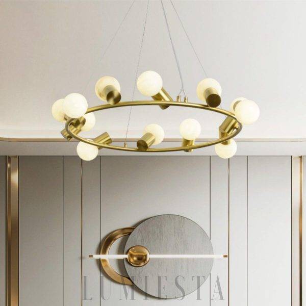 Raechelle - Mosiężny żyrandol Alabaster nowoczesny 70-85 cm