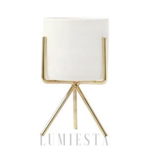 Eleganckie potrójne stojaki na doniczki — biało-złote