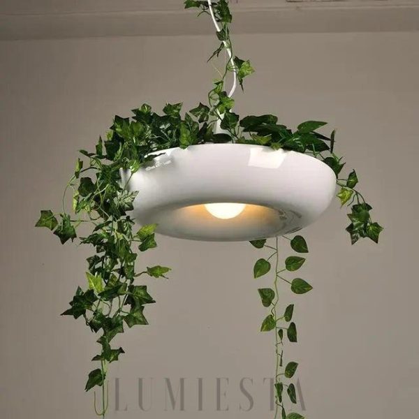 Nowoczesna lampa wisząca z doniczką na rośliny