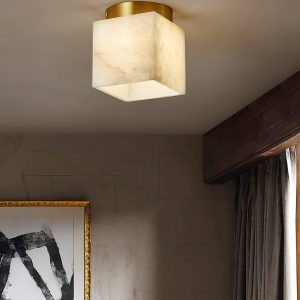 Budnick - Lampa sufitowa kwadratowa w mosiądzu i bieli