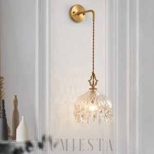 Lampa ścienna Alshamal szklana w stylu retro miedź kryształ