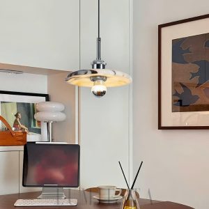 Okrągła lampa wisząca marmurowa chromowana do jadalni