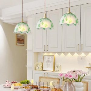 Retro lampa wisząca z liśćmi ze szkła Ø28cm zielono-biała