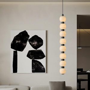 Nowoczesna lampa wisząca Orbique alabastrowe kule 8 kul