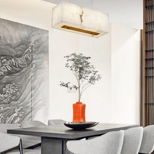 Eaton - Alabastrowa lampa prostokątna, mosiądz/biel