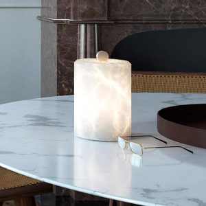 Pulse - Stołowa lampa cyl. alabaster, biała 12,5×20cm