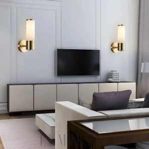 Lampatron - Ścienna cylindryczna alabaster biała, 24×48 cm