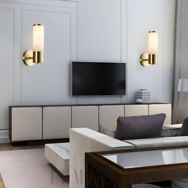 Lampatron - Ścienna cylindryczna alabaster biała, 24×48 cm