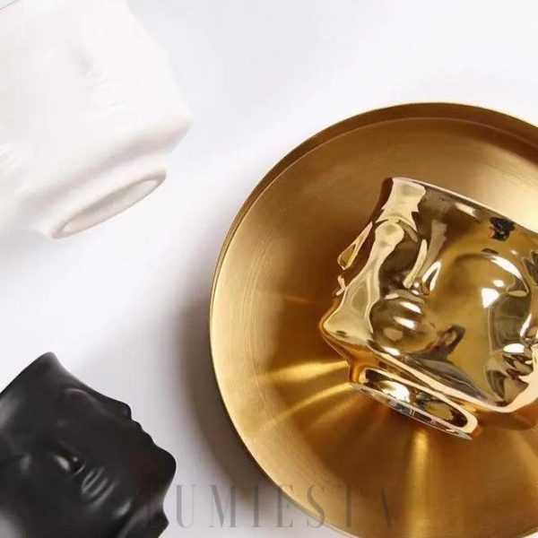 Ceramiczna doniczka w kształcie twarzy złoto-czarna