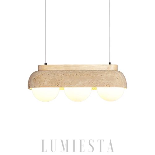 Lampa wisząca trawertynowa kuliste klosze 40cm Beżowy Biały