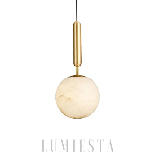 Punik - Okrągła lampa wisząca z alabastru 12cm 35cm złota