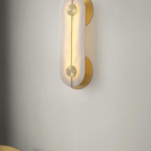 Kinkiet owalny z alabastru biały złoty elegancki