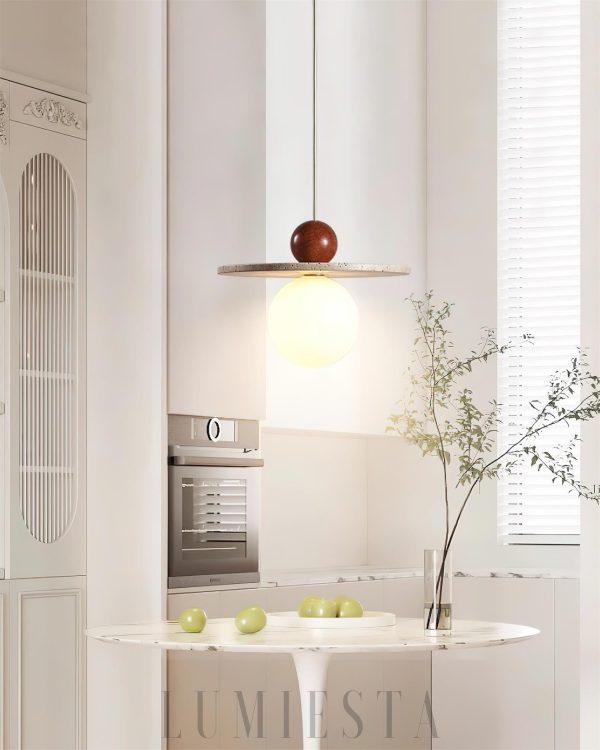 Lampa wisząca Ora w stylu nowoczesnym z travertynu i drewna