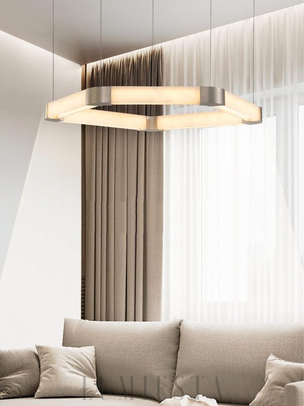 Alabastrowy okrągły żyrandol 90 cm elegancki LED