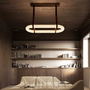 Aurelia - nowoczesna lampa wisząca nad wyspę owalna z alabastru - 100/120cm