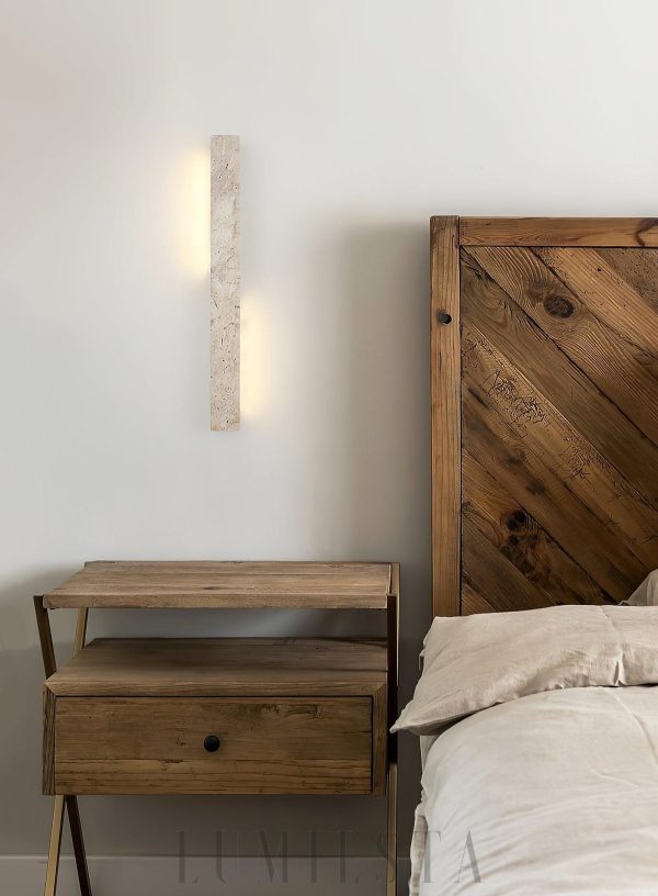 Elegancki travertynowy prostokątny kinkiet 50 cm beżowy LED