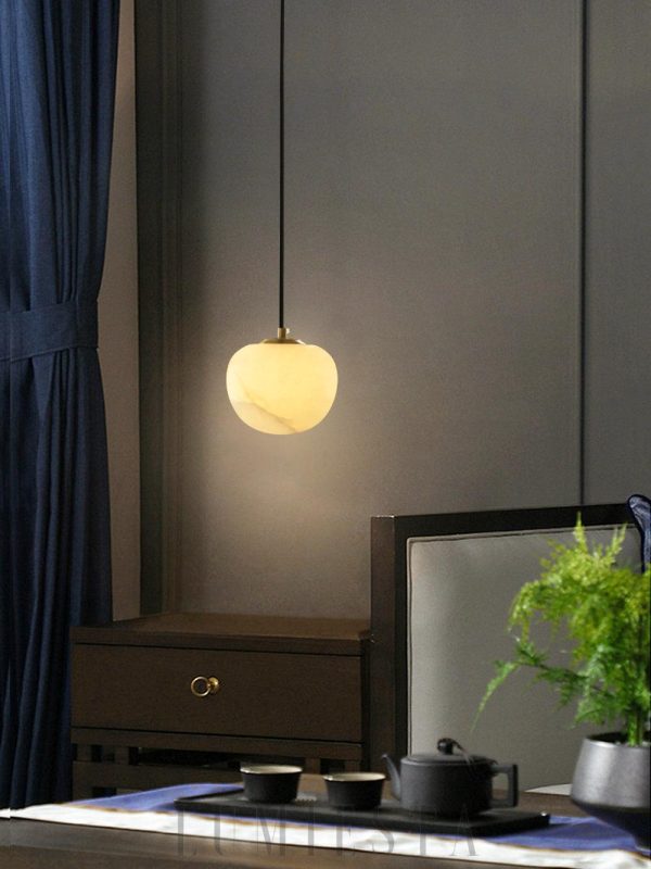 Kuntar - Okrągła lampa wisząca z alabastru biała/złota 15 cm