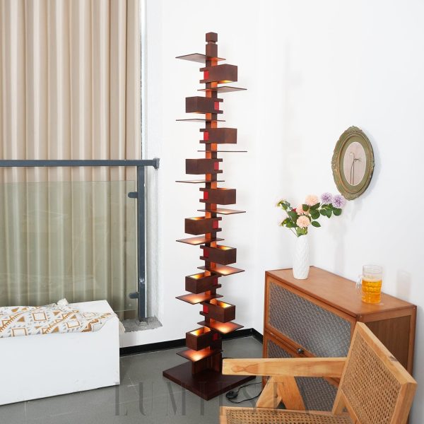 Taliesin - Nowoczesna lampa podłogowa orzechowa i czarna