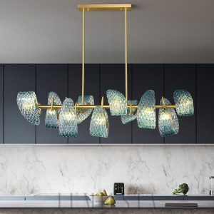  Truro - Żyrandol Petal Blue z mosiądzu i niebieskiego szkła