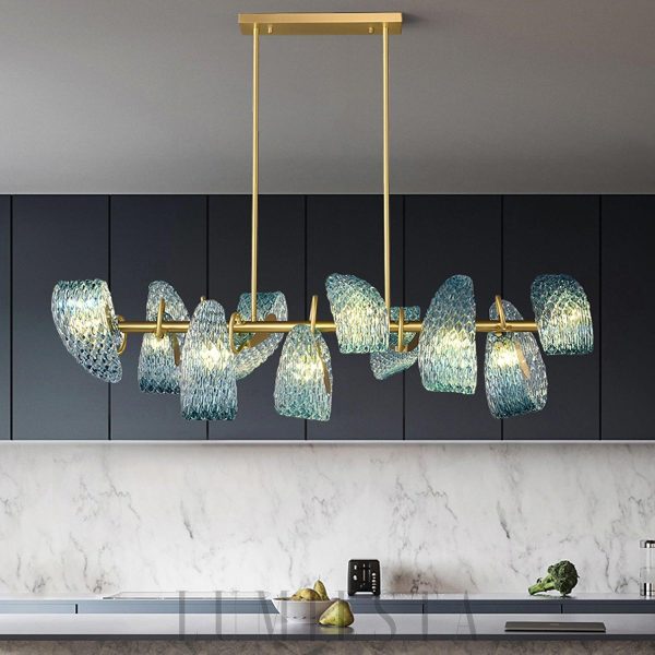  Truro - Żyrandol Petal Blue z mosiądzu i niebieskiego szkła