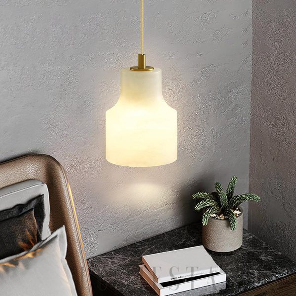 Elegancka lampa wisząca Millson 12 cm alabaster mosiądz