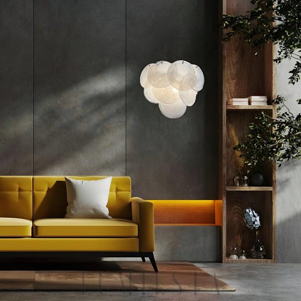 Murano White - Biała lampa ścienna vintage z dyskami 34 cm