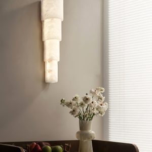 Alba - Biała lampa ścienna z alabastru, półcylindryczna