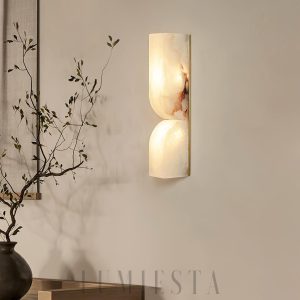 Kunima - kinkiet z alabastru, złoty/biały, wysokość 35/60 cm - lampa ścienna led