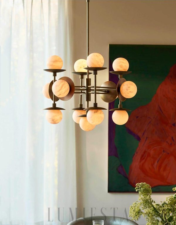 Nowoczesna lampa wisząca Cara 60 cm alabaster/brąz