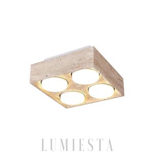Beżowa lampa sufitowa z trawertynu kwadratowa 4 otwory