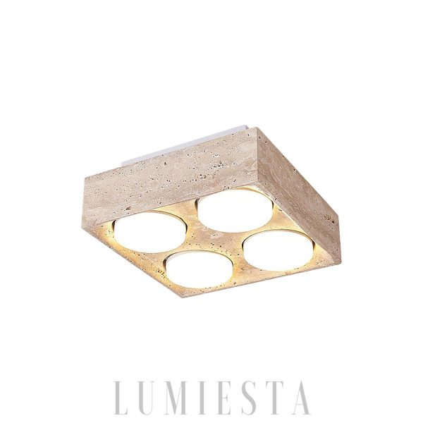 Beżowa lampa sufitowa z trawertynu kwadratowa 4 otwory