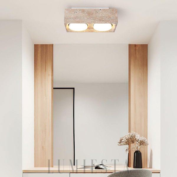 Beżowa lampa sufitowa z trawertynu kwadratowa 4 otwory