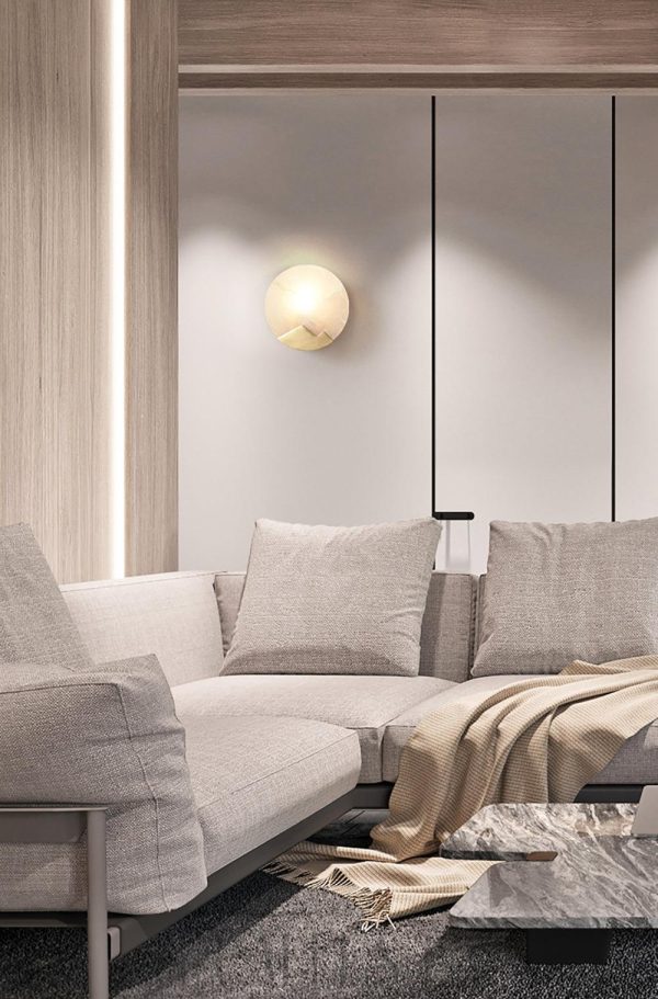 Everest - Mosiężna lampa ścienna, klosz alabastrowy 20/26cm