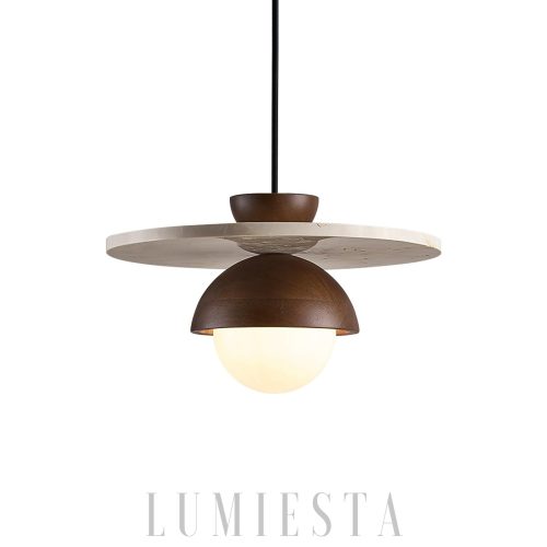 Lampa wisząca dyskowa z trawertynu 30cm beżowo orzechowa