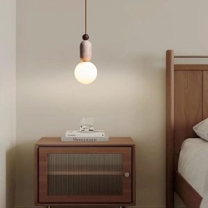 Trawertynowa lampa wisząca kulista beżowa 10 cm 25 cm