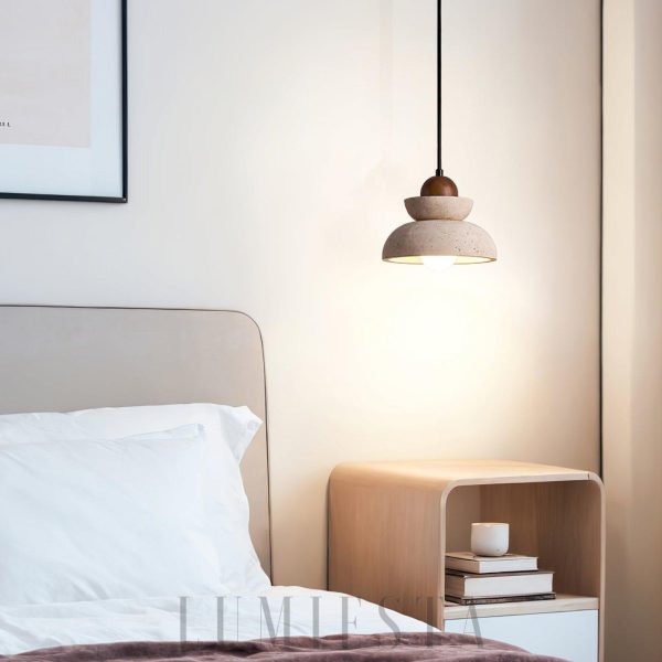 Travertynowa warstwowa lampa Średnica 18cm H14cm Beż Orzech