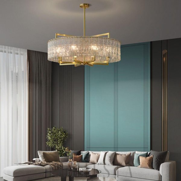 Luksusowy okrągły żyrandol kryształowy złoty 81cm