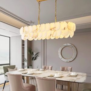 Konnicha - Elegancki żyrandol do jadalni z alabastru - Złoto-biały - Długość 100/120cm