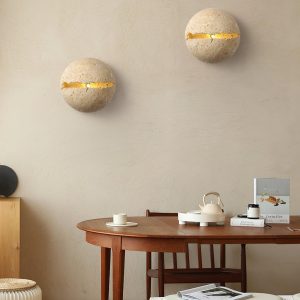 Okrągła lampa ścienna trawertynowa 20cm ciepłe światło